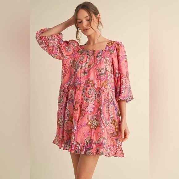 Dresses & Skirts - Pink Paisley Square-Neck Mini Dress